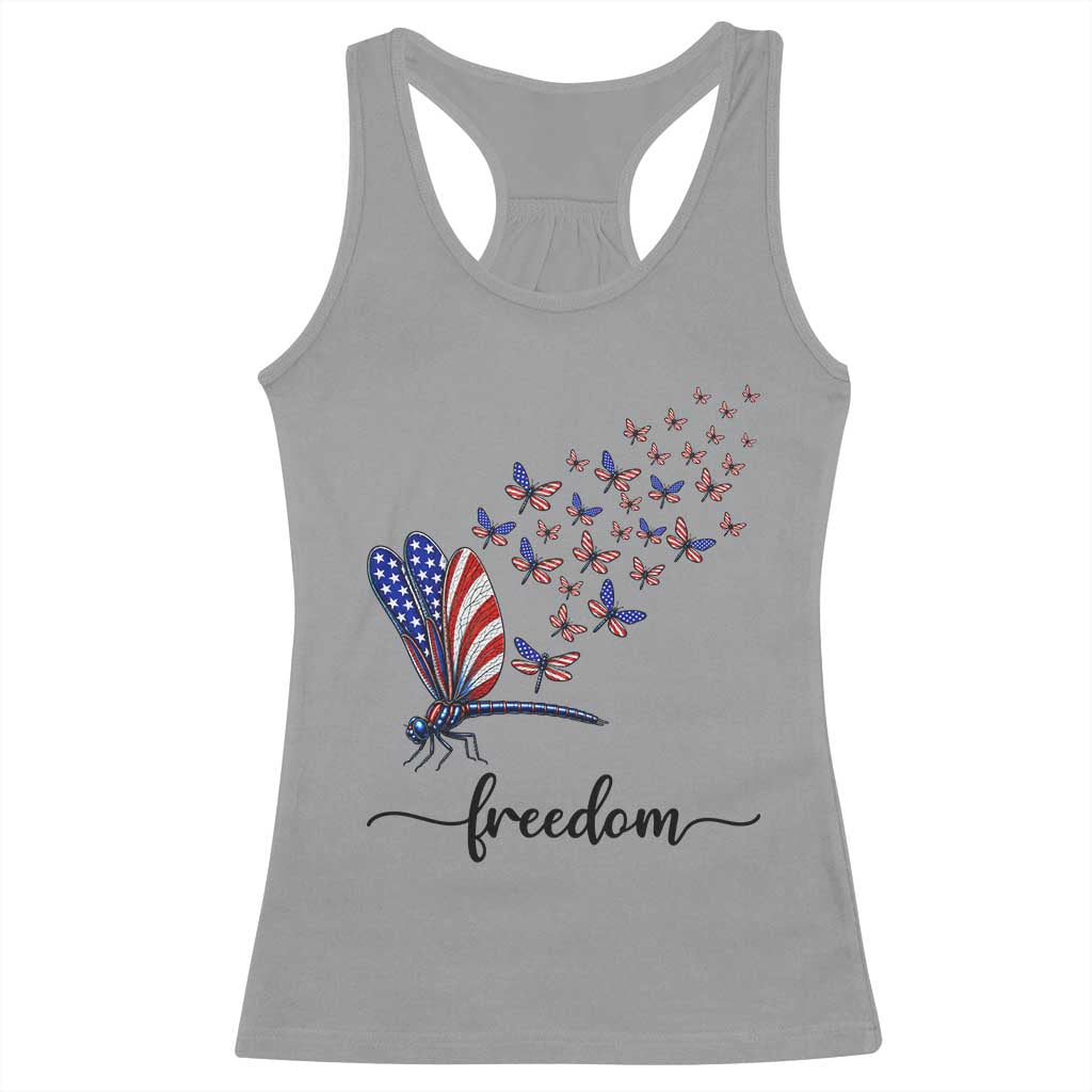Freedom Dragonfly American Flag 4th Of July Racerback Tank Top Patriotic Nature Lover Graphic