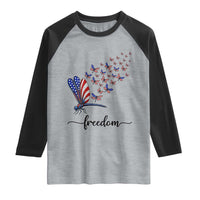 Freedom Dragonfly American Flag 4th Of July Raglan Shirt Patriotic Nature Lover Graphic