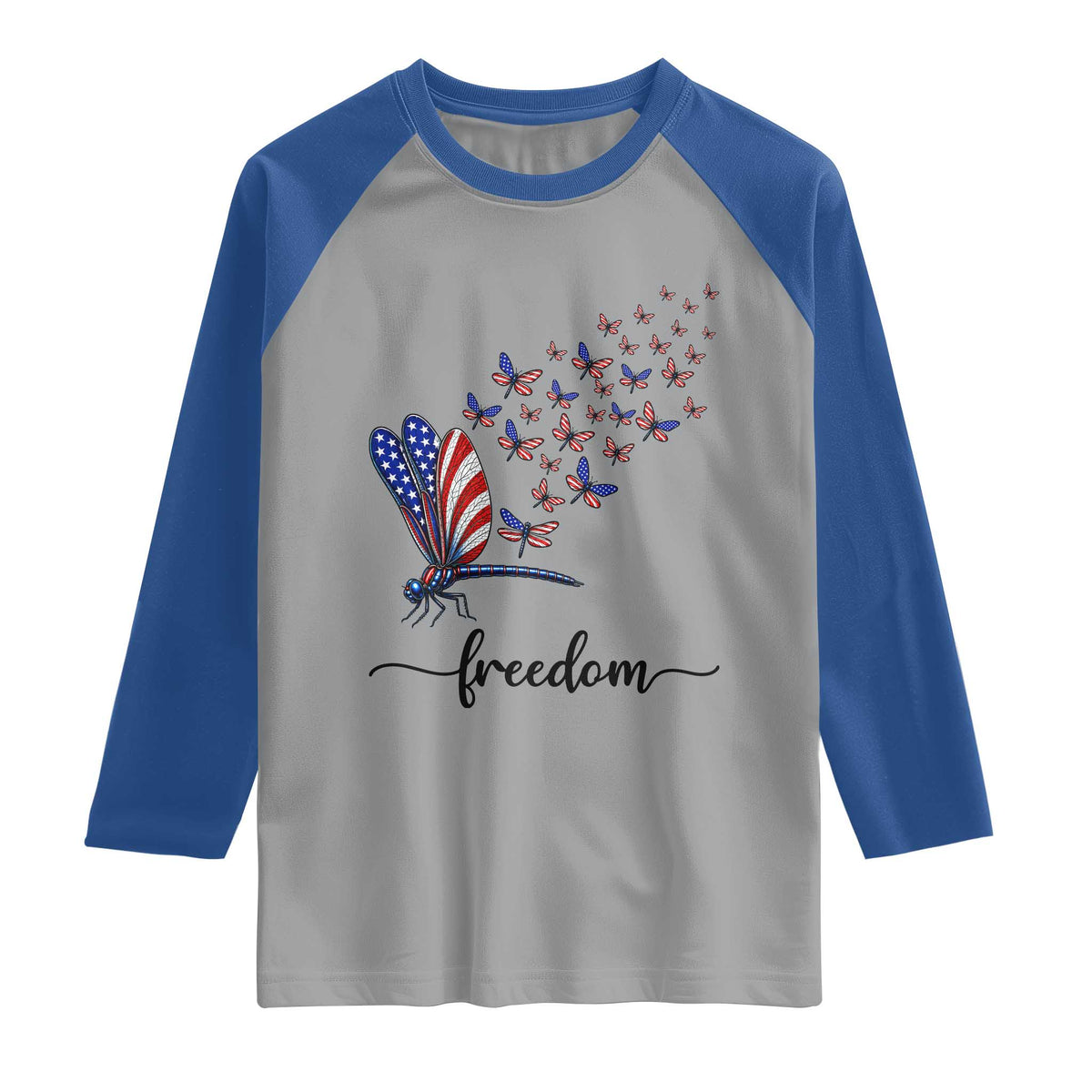 Freedom Dragonfly American Flag 4th Of July Raglan Shirt Patriotic Nature Lover Graphic