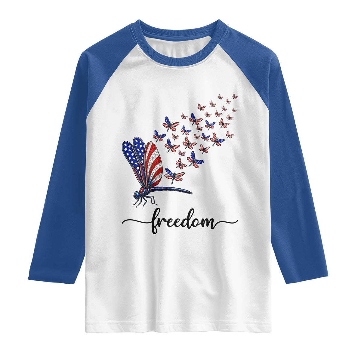 Freedom Dragonfly American Flag 4th Of July Raglan Shirt Patriotic Nature Lover Graphic