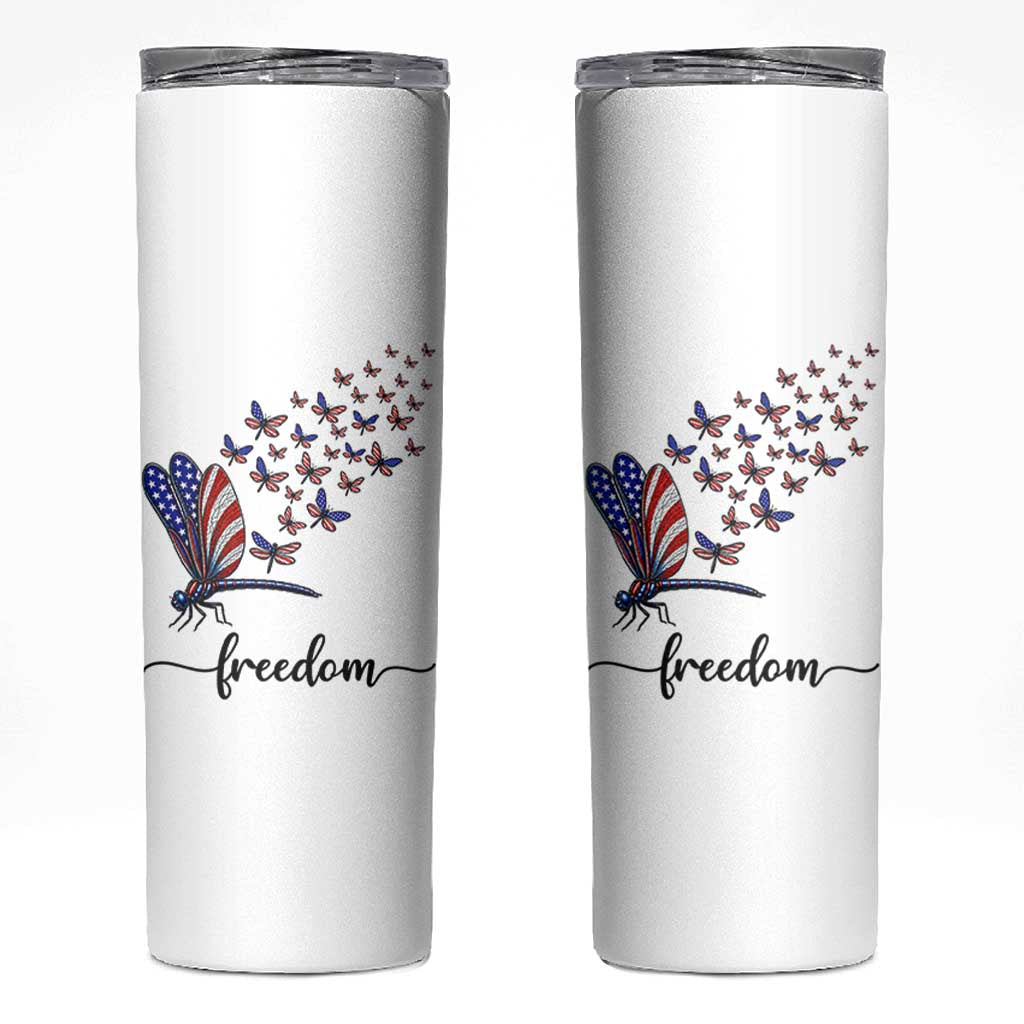 Freedom Dragonfly American Flag 4th Of July Skinny Tumbler Patriotic Nature Lover Graphic