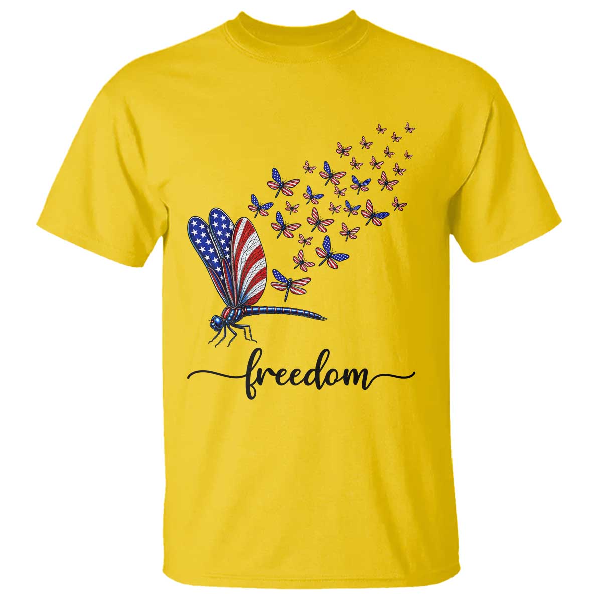Freedom Dragonfly American Flag 4th Of July T Shirt Patriotic Nature Lover Graphic