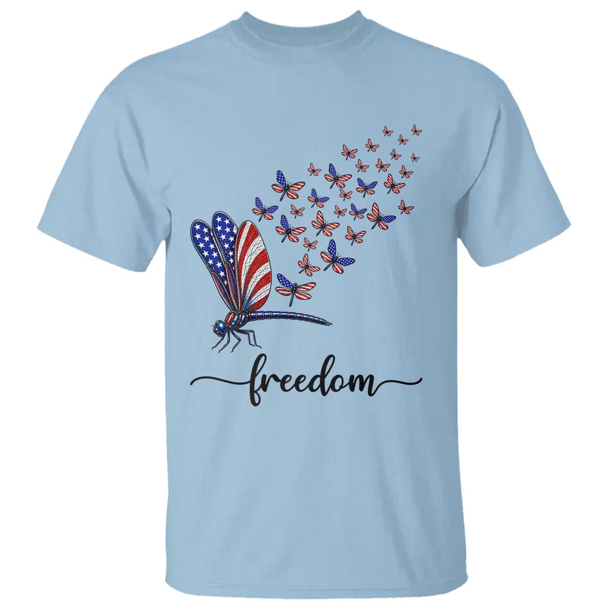 Freedom Dragonfly American Flag 4th Of July T Shirt Patriotic Nature Lover Graphic