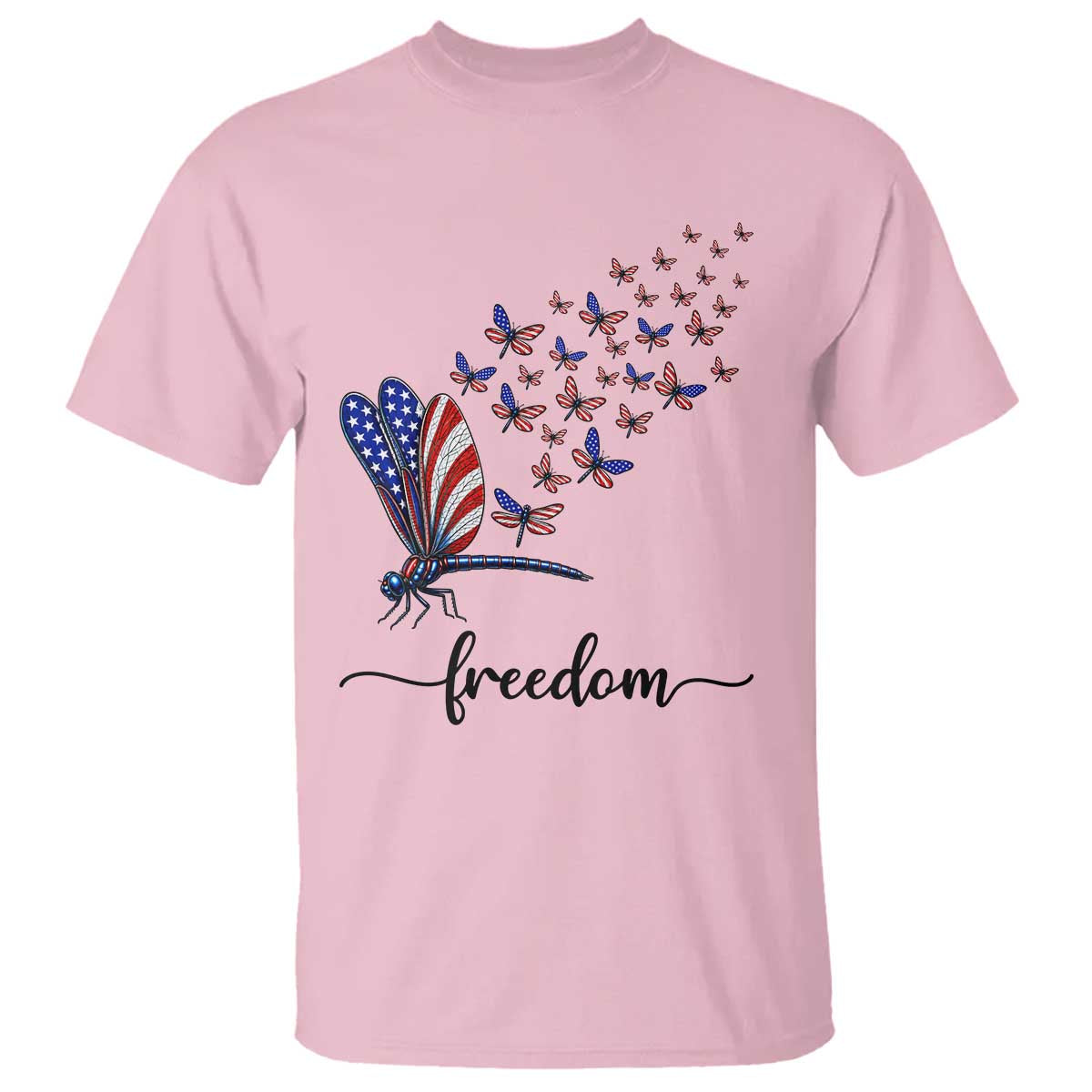 Freedom Dragonfly American Flag 4th Of July T Shirt Patriotic Nature Lover Graphic