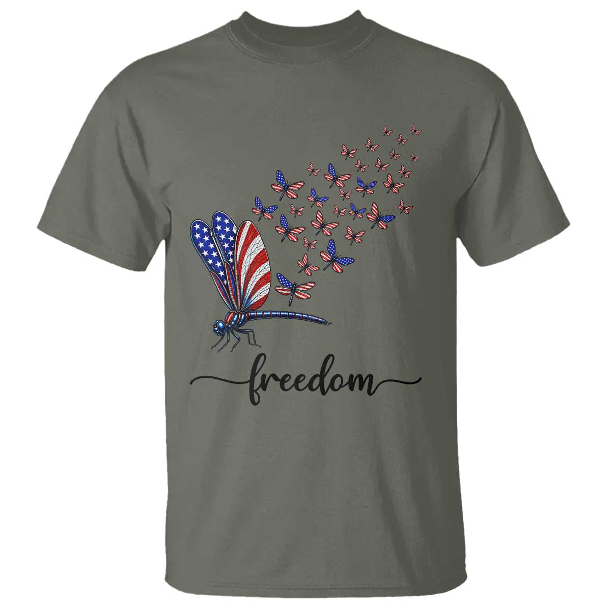 Freedom Dragonfly American Flag 4th Of July T Shirt Patriotic Nature Lover Graphic