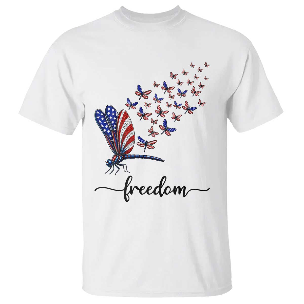 Freedom Dragonfly American Flag 4th Of July T Shirt Patriotic Nature Lover Graphic