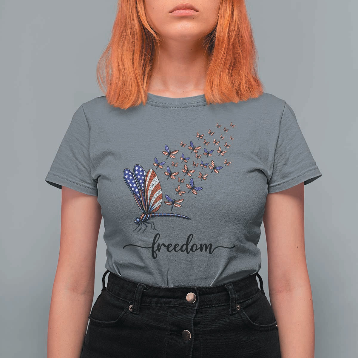 Freedom Dragonfly American Flag 4th Of July T Shirt For Women Patriotic Nature Lover Graphic