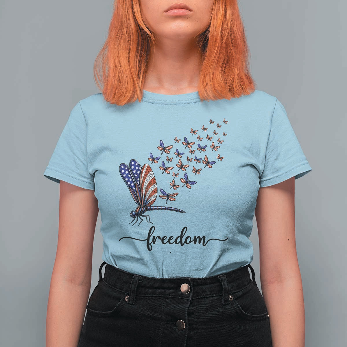 Freedom Dragonfly American Flag 4th Of July T Shirt For Women Patriotic Nature Lover Graphic