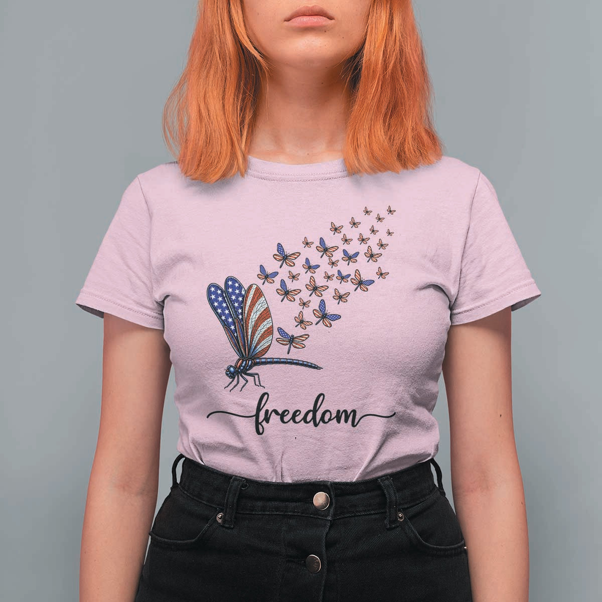 Freedom Dragonfly American Flag 4th Of July T Shirt For Women Patriotic Nature Lover Graphic
