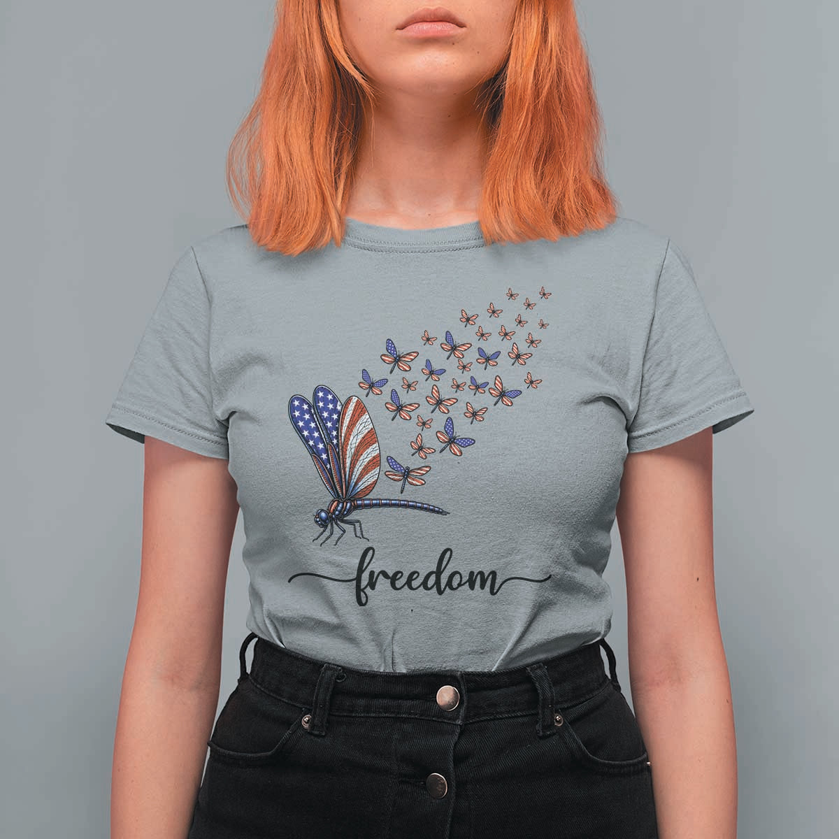 Freedom Dragonfly American Flag 4th Of July T Shirt For Women Patriotic Nature Lover Graphic