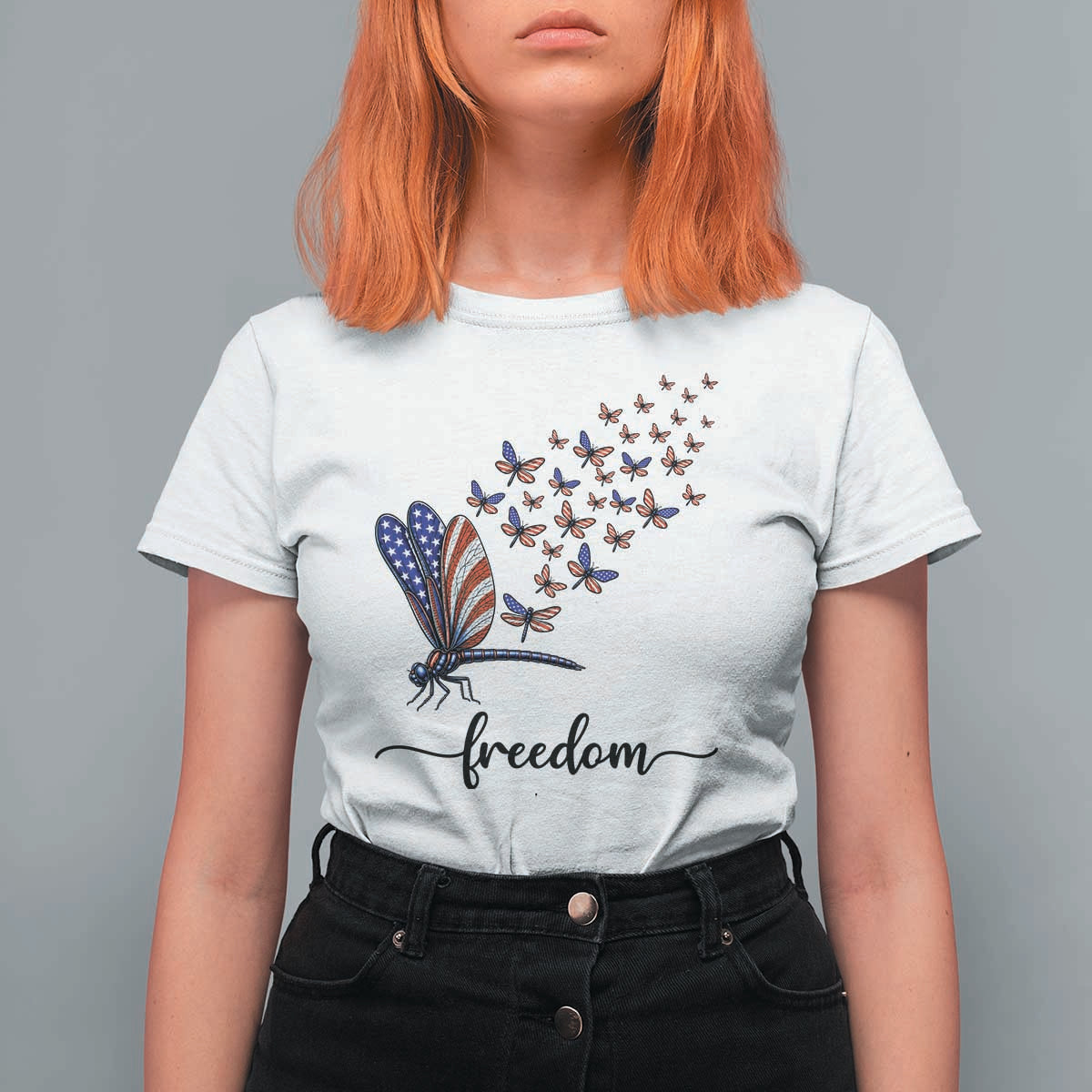 Freedom Dragonfly American Flag 4th Of July T Shirt For Women Patriotic Nature Lover Graphic