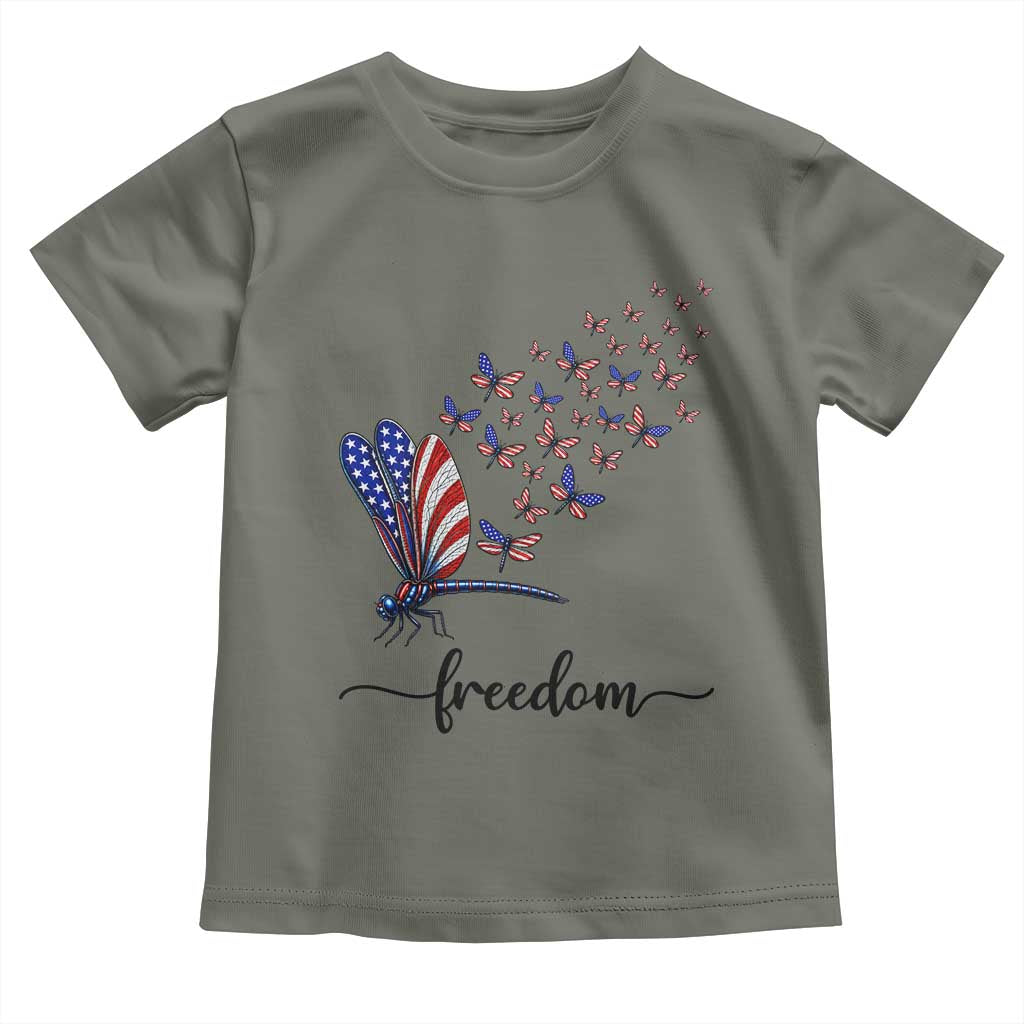 Freedom Dragonfly American Flag 4th Of July Toddler T Shirt Patriotic Nature Lover Graphic