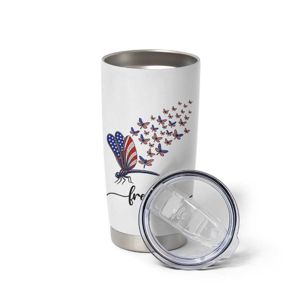Freedom Dragonfly American Flag 4th Of July Tumbler Cup Patriotic Nature Lover Graphic