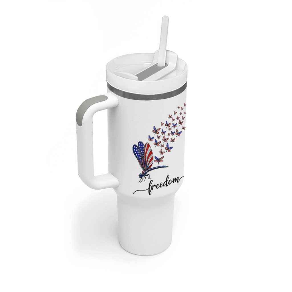 Freedom Dragonfly American Flag 4th Of July Tumbler With Handle Patriotic Nature Lover Graphic