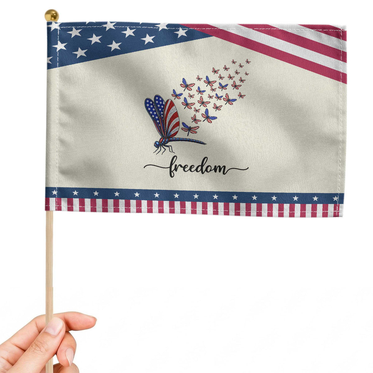 Freedom Dragonfly American Flag 4th Of July Patriotic Handheld Flag Nature Lover Graphic