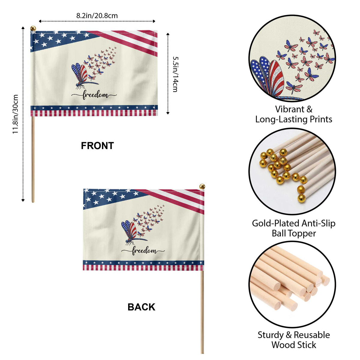 Freedom Dragonfly American Flag 4th Of July Patriotic Handheld Flag Nature Lover Graphic