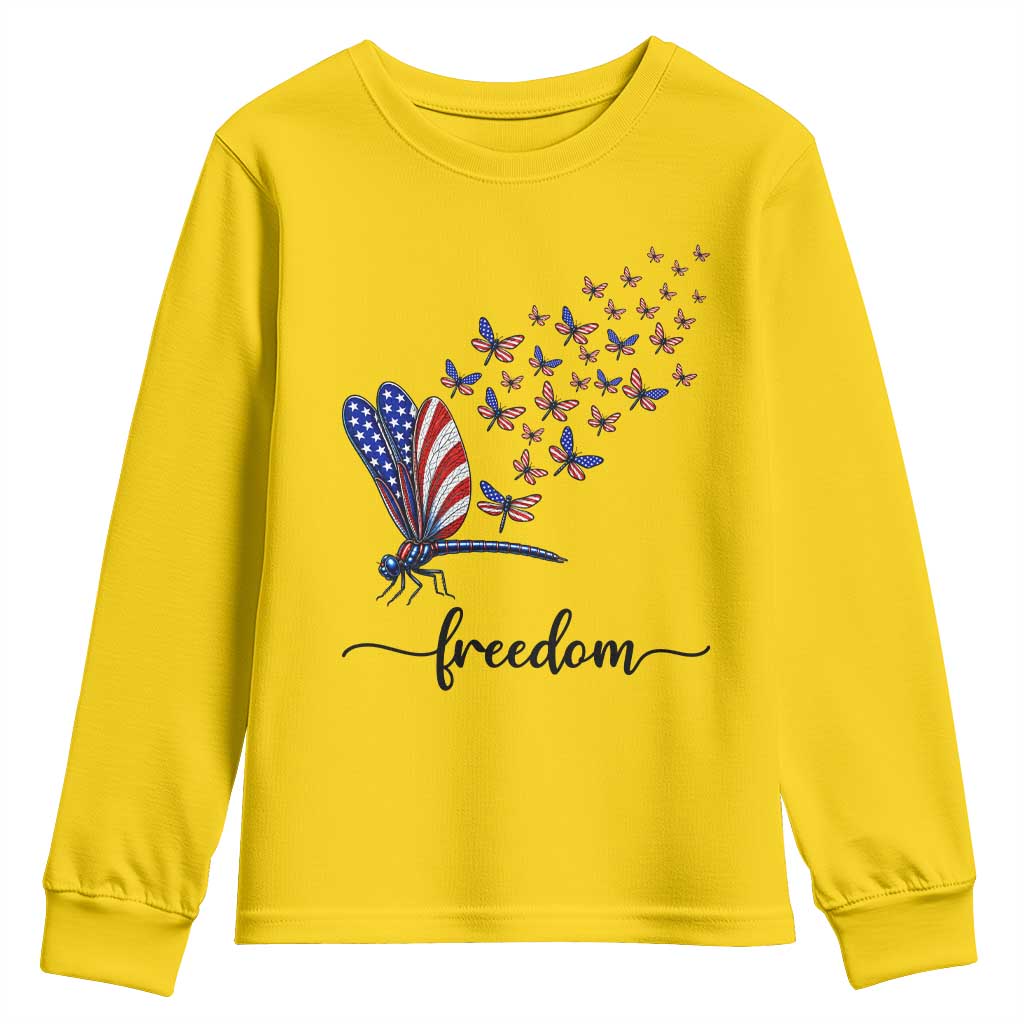Freedom Dragonfly American Flag 4th Of July Youth Sweatshirt Patriotic Nature Lover Graphic