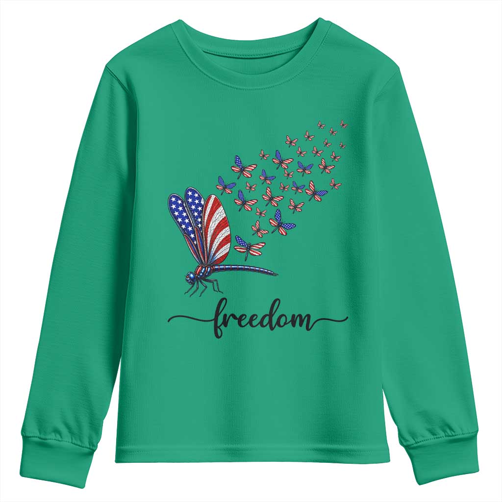 Freedom Dragonfly American Flag 4th Of July Youth Sweatshirt Patriotic Nature Lover Graphic