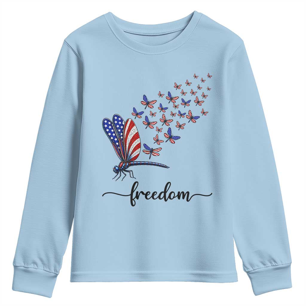 Freedom Dragonfly American Flag 4th Of July Youth Sweatshirt Patriotic Nature Lover Graphic