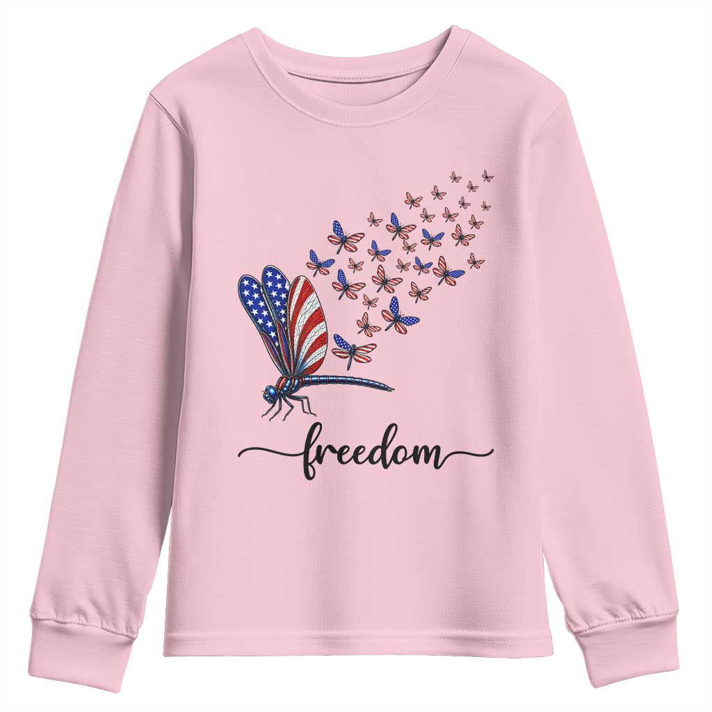Freedom Dragonfly American Flag 4th Of July Youth Sweatshirt Patriotic Nature Lover Graphic