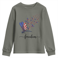 Freedom Dragonfly American Flag 4th Of July Youth Sweatshirt Patriotic Nature Lover Graphic