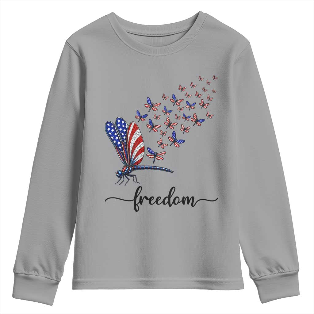 Freedom Dragonfly American Flag 4th Of July Youth Sweatshirt Patriotic Nature Lover Graphic