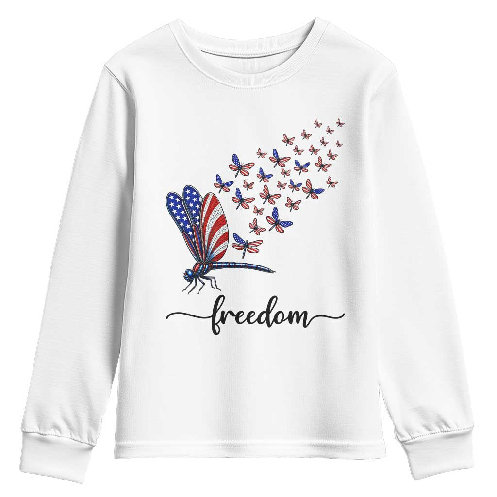 Freedom Dragonfly American Flag 4th Of July Youth Sweatshirt Patriotic Nature Lover Graphic