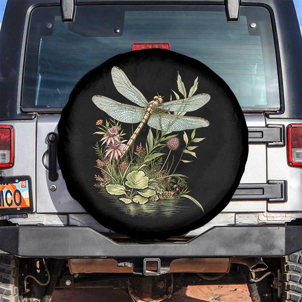 Vintage Botanical Wildflower Dragonfly Spare Tire Cover Boho Retro Cottagecore