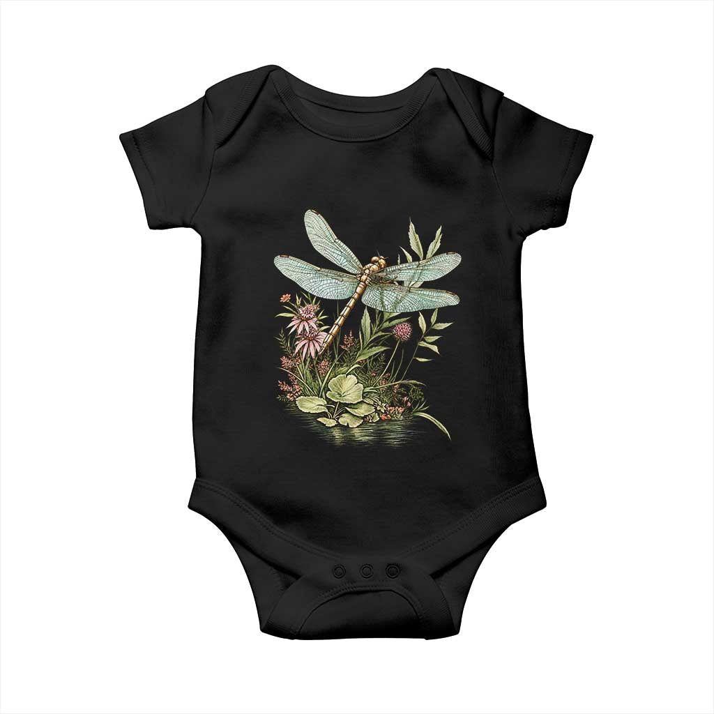 Vintage Botanical Wildflower Dragonfly Baby Onesie Boho Retro Cottagecore