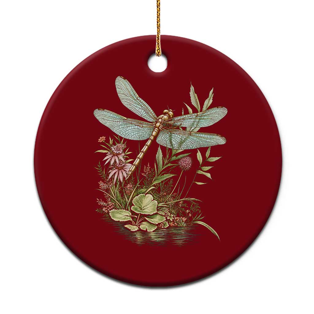 Vintage Botanical Wildflower Dragonfly Ceramic Ornament Boho Retro Cottagecore
