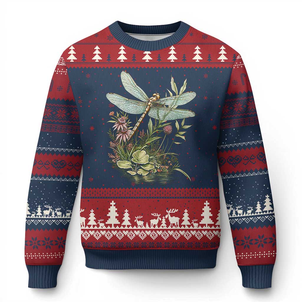 Vintage Botanical Wildflower Dragonfly Ugly Christmas Sweater Boho Retro Cottagecore