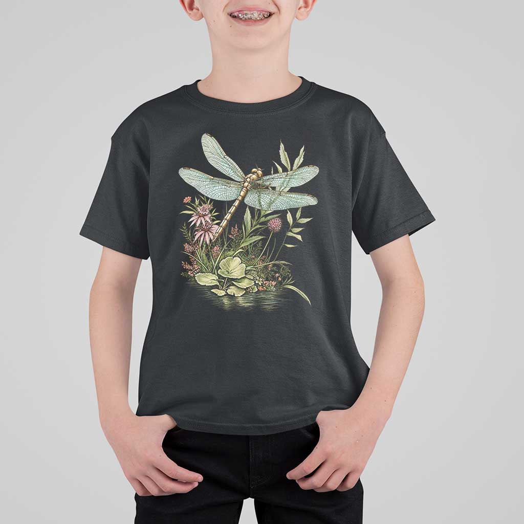 Vintage Botanical Wildflower Dragonfly T Shirt For Kid Boho Retro Cottagecore