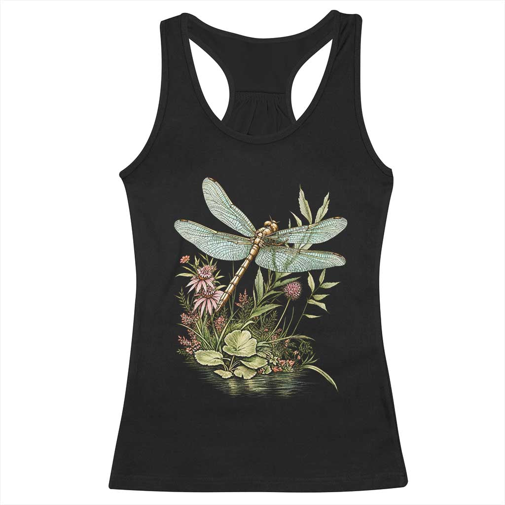 Vintage Botanical Wildflower Dragonfly Racerback Tank Top Boho Retro Cottagecore