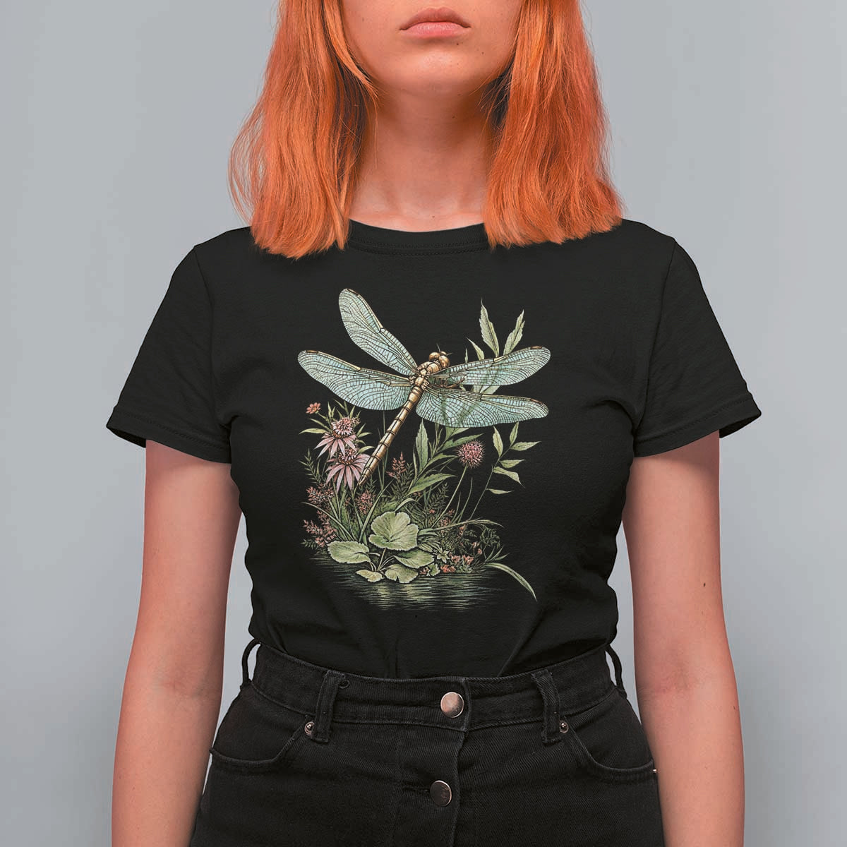 Vintage Botanical Wildflower Dragonfly T Shirt For Women Boho Retro Cottagecore