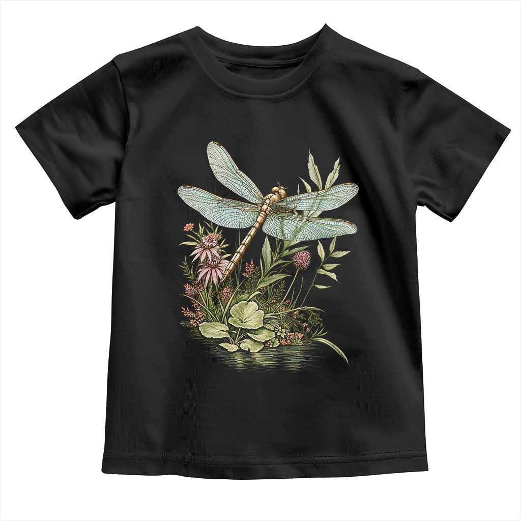 Vintage Botanical Wildflower Dragonfly Toddler T Shirt Boho Retro Cottagecore