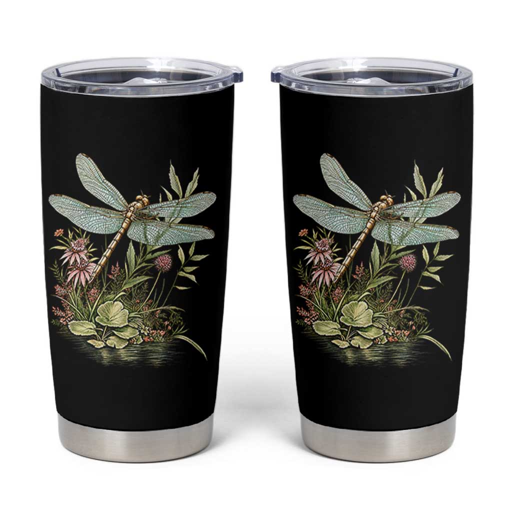 Vintage Botanical Wildflower Dragonfly Tumbler Cup Boho Retro Cottagecore