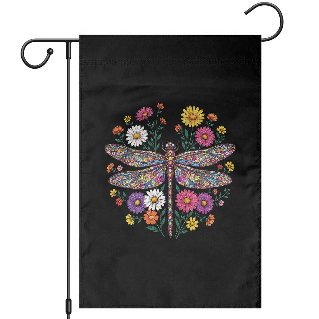 Boho Floral Spring Dragonfly Garden Flag Colorful Mosaic Insect