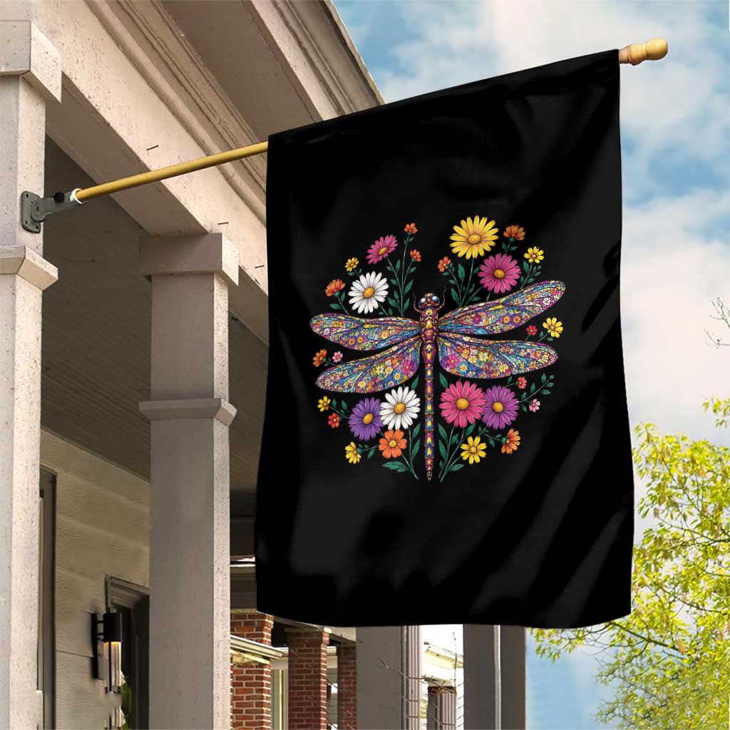 Boho Floral Spring Dragonfly Garden Flag Colorful Mosaic Insect