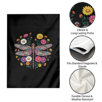 Boho Floral Spring Dragonfly Garden Flag Colorful Mosaic Insect