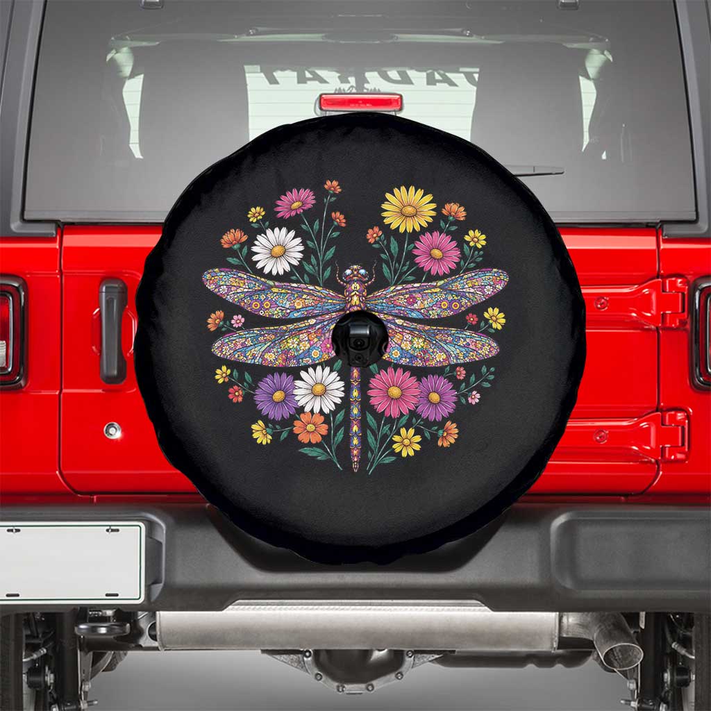 Boho Floral Spring Dragonfly Spare Tire Cover Colorful Mosaic Insect