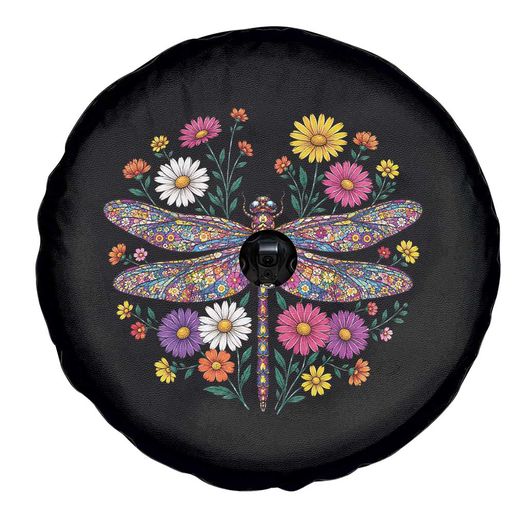 Boho Floral Spring Dragonfly Spare Tire Cover Colorful Mosaic Insect