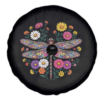 Boho Floral Spring Dragonfly Spare Tire Cover Colorful Mosaic Insect