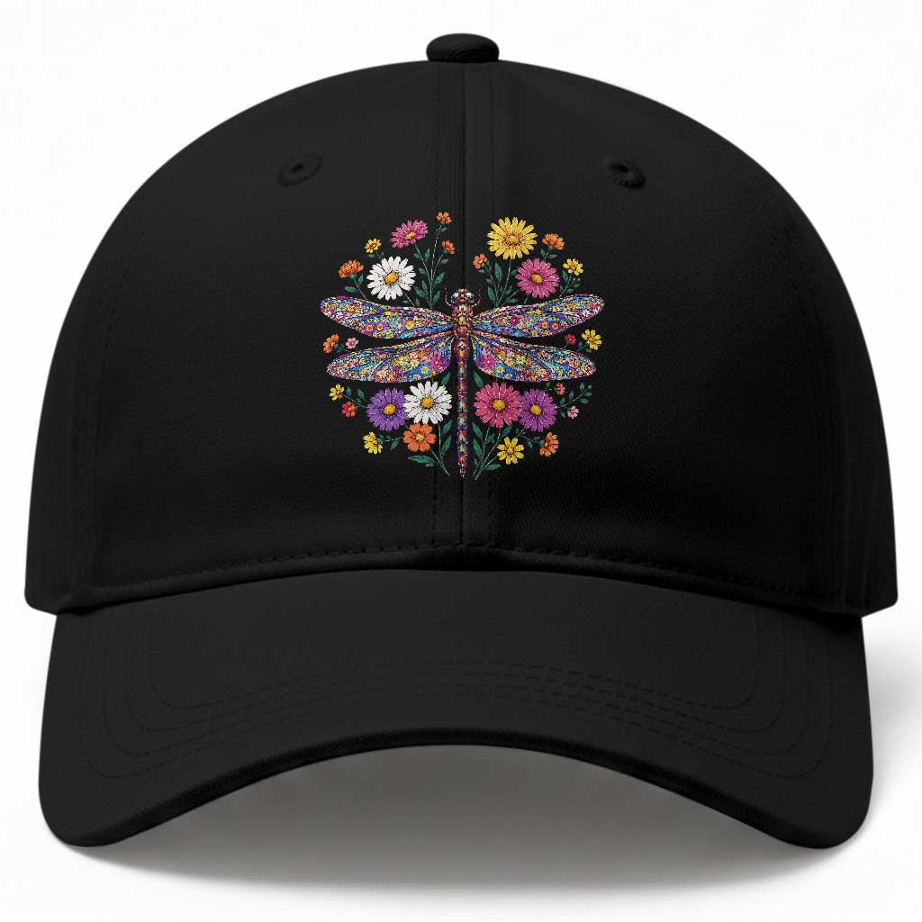 Boho Floral Spring Dragonfly Baseball Cap Colorful Mosaic Insect