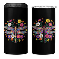 Boho Floral Spring Dragonfly 4 in 1 Can Cooler Tumbler Colorful Mosaic Insect