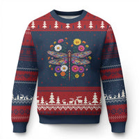 Boho Floral Spring Dragonfly Ugly Christmas Sweater Colorful Mosaic Insect