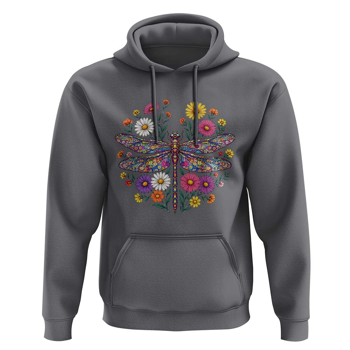 Boho Floral Spring Dragonfly Hoodie Colorful Mosaic Insect