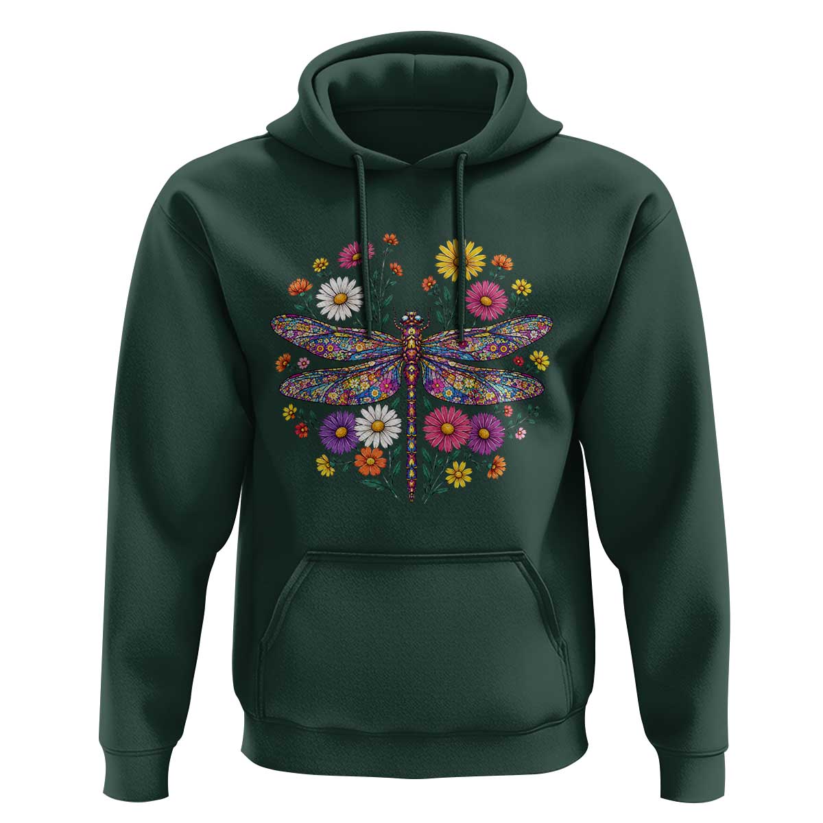 Boho Floral Spring Dragonfly Hoodie Colorful Mosaic Insect