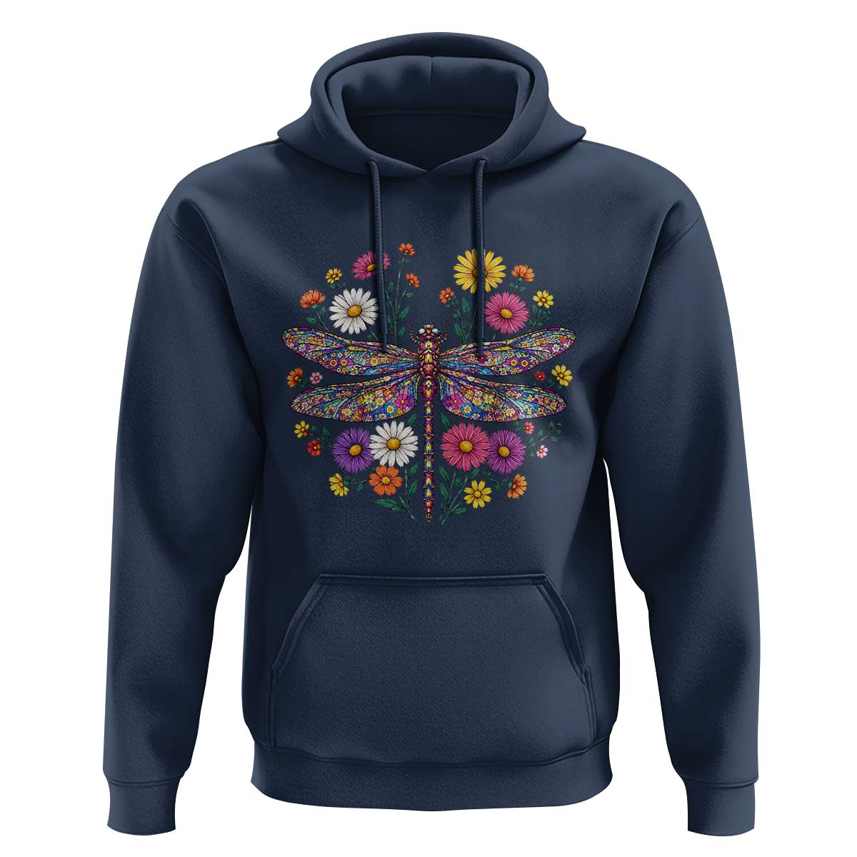 Boho Floral Spring Dragonfly Hoodie Colorful Mosaic Insect