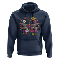 Boho Floral Spring Dragonfly Hoodie Colorful Mosaic Insect