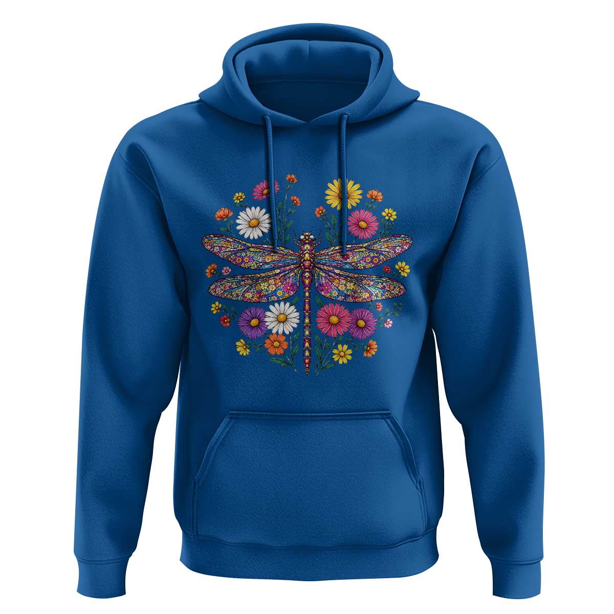 Boho Floral Spring Dragonfly Hoodie Colorful Mosaic Insect